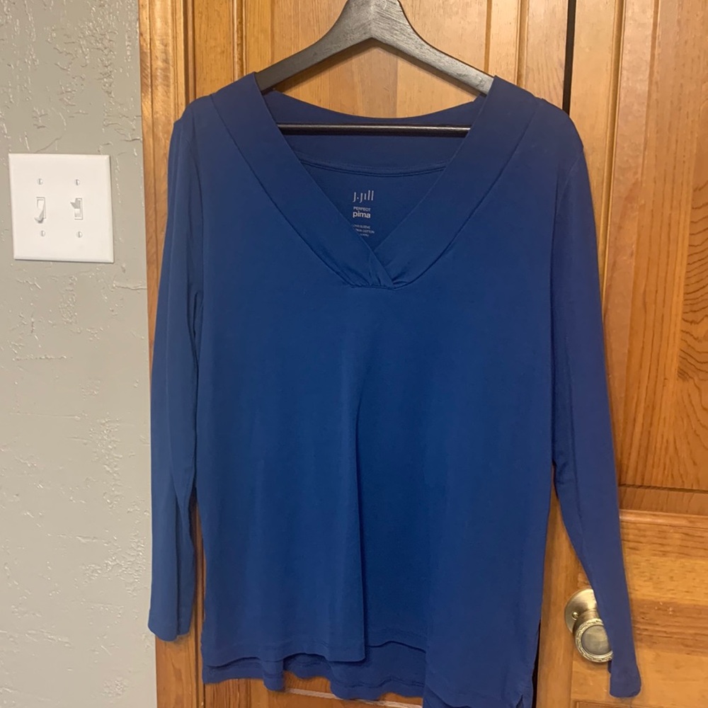 Beautiful deep blue J Jill blouse, 100% Pima cotton